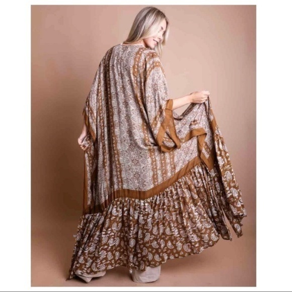 GO YOUR OWN WAY Cocoa Brown Paisley Floral Print Boho Kimono Cardi - Picture 11 of 15